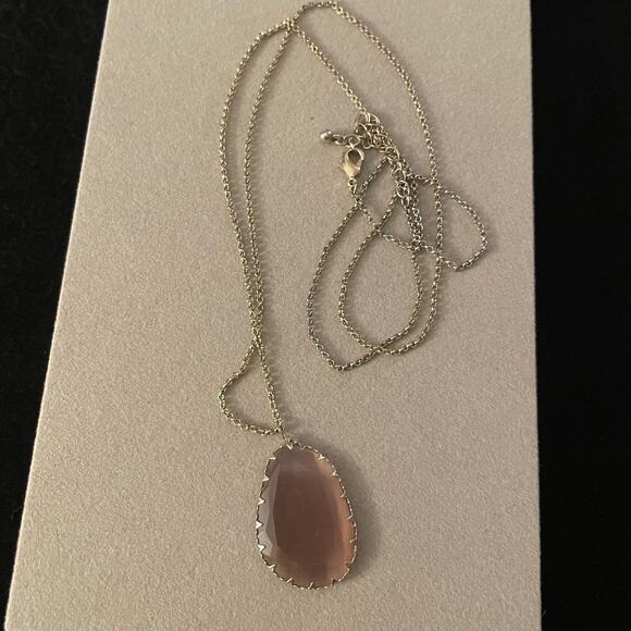 Mauve Tone Stone Slice Gold Tone Pendant Necklace - Picture 2 of 3